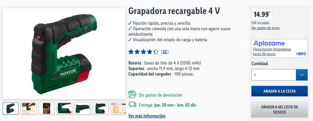 Grapadora recargable de 4V