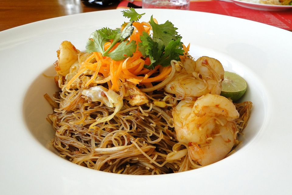 Fideos de Singapur con gambas 